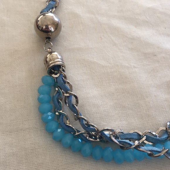multi strand turquoise color and silver tone necklace - Picture 2 of 12